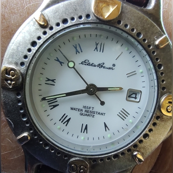 Ladies Vintage Eddie Bauer Silver and Gold Lumious Face Watch with Calendar - Picture 1 of 5